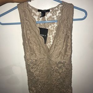 Forever 21 Nude/Beige Lingerie Floral Bodysuit